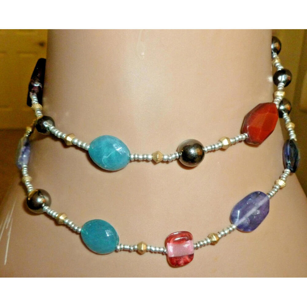 Chico's Necklace Women 28" Multi Excellent Faceted Bead‎ 2 Strand Silver Tone